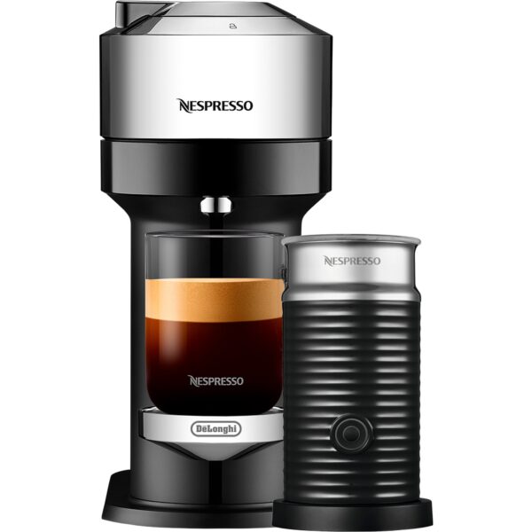 Nespresso Vertuo Next Deluxe Value Pack  Kaffemaskine  Mælkeskummer  Pure Chrome